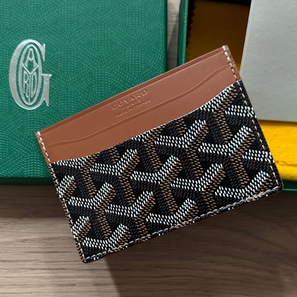 Goyard Tan and Black Leather Card Holder